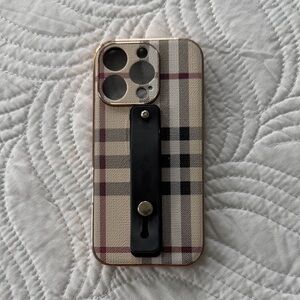 Plaid Beige Phone Case with Black Strap